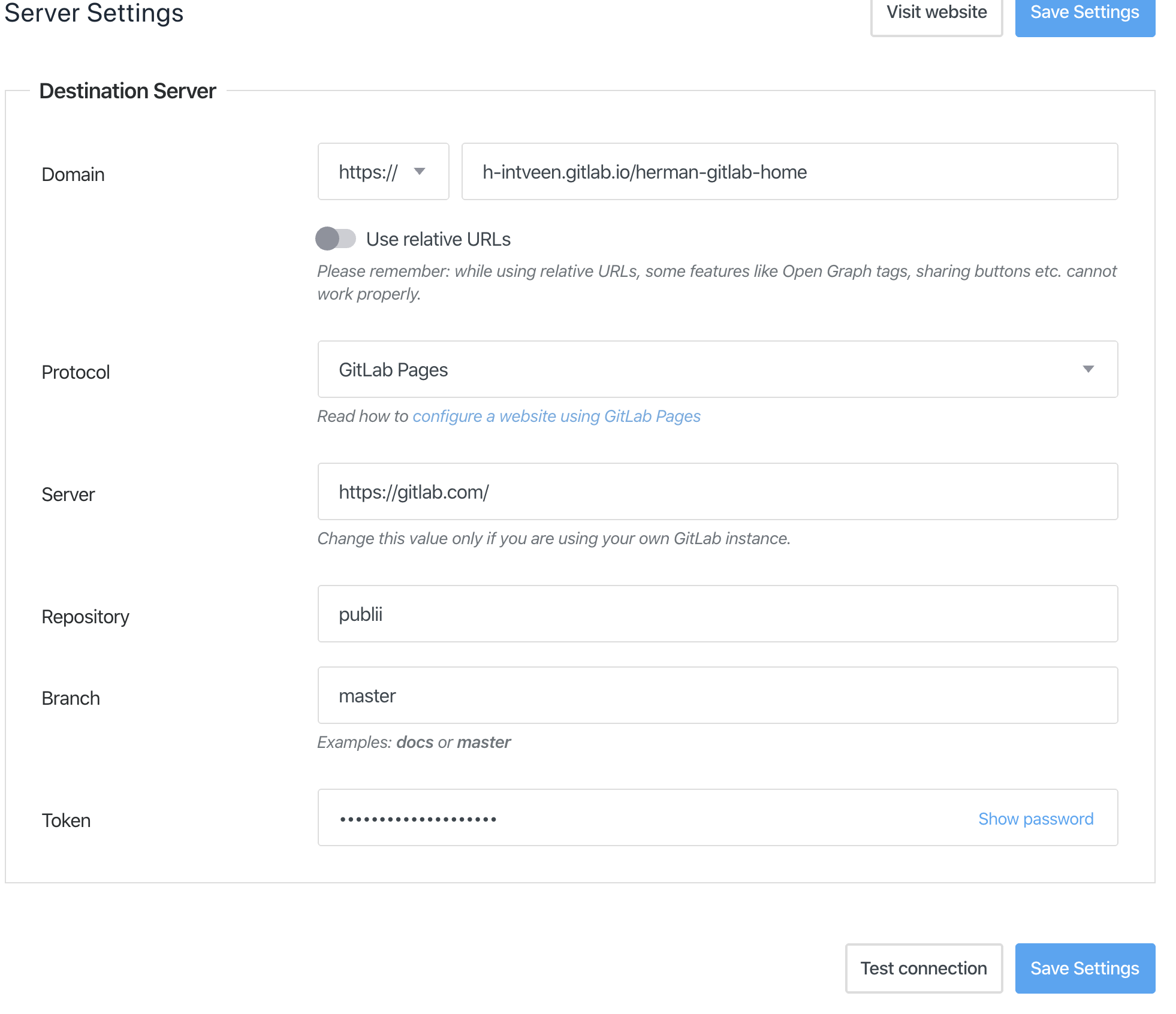 Wheelies.nl - Publii Gitlab settings